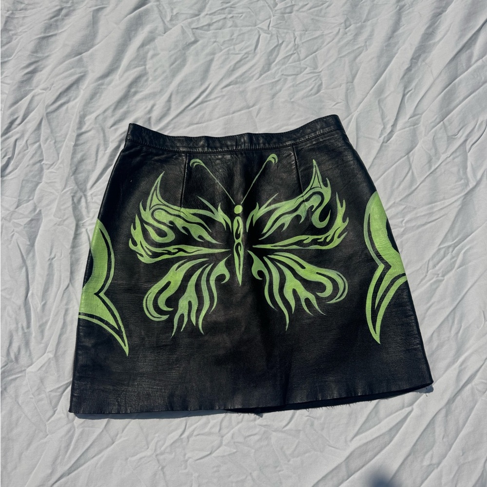 Black and Green Butterfly Print Skirt